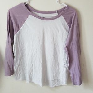 lilac and white baseball tee